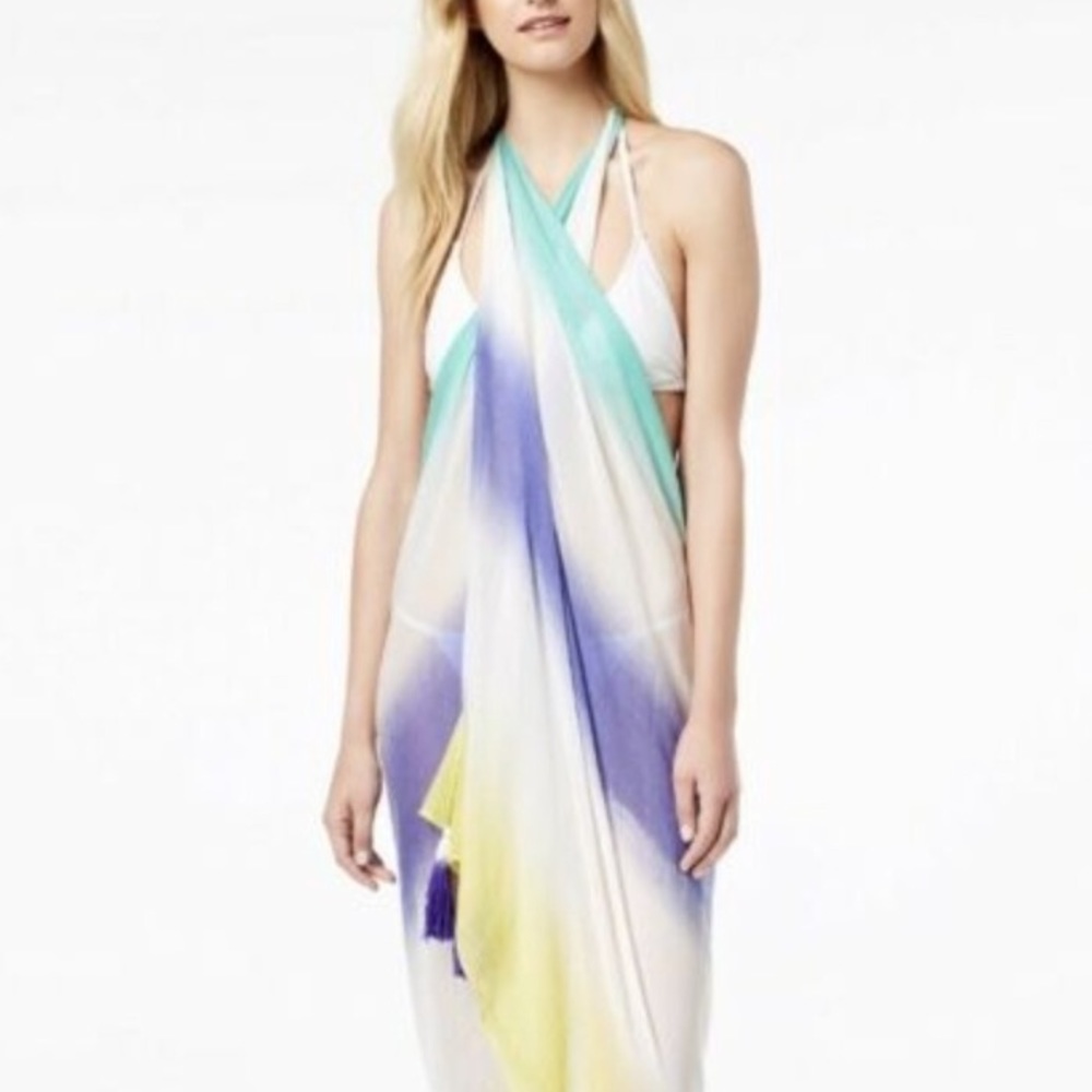 INC Ombré blue yellow tassel sarong wrap scarf
